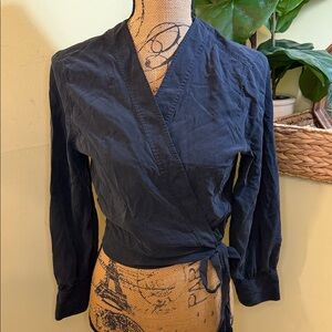 Everlane 100% Silk Wrap-Style Cotton Top in Black Size 6